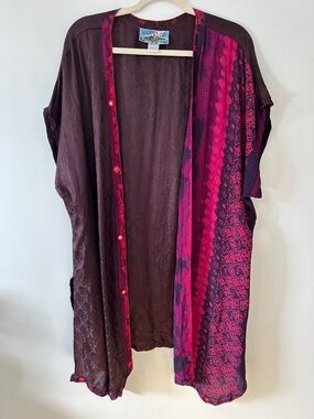 Tienda Ho Kimono Magenta/Burgundy India Print Boho Festival Open Front Duster